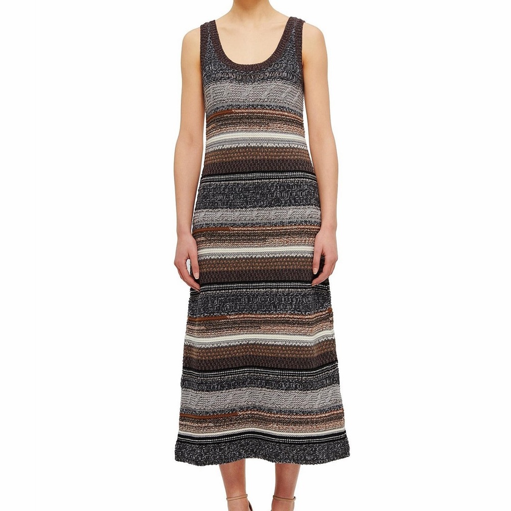 Chloe Brown Taupe Gray Knit Sweater Tank Dress Cashmere Wool Stripe Colorblock S